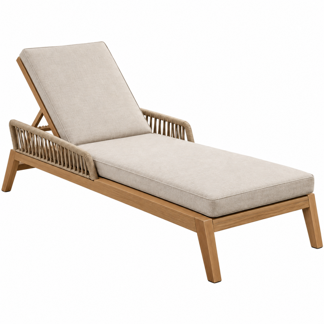 Gartenliege 200 x 75 x 95 cm Holz Beige verstellbar mit Seilgeflecht