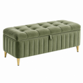 Sitzbank 120 x 45 x 48 cm aus Samt Grün mit Stauraum und Knopfheftung