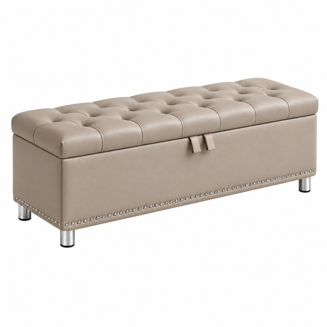 Sitzbank mit Stauraum 120 x 45 x 50 cm Kunstleder Beige - gepolstert im Chesterfield-Stil