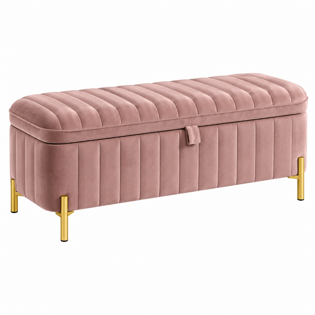 Sitzbank mit Stauraum 120 x 45 x 50 cm Samt Rosé - gepolstert mit Metallfüßen