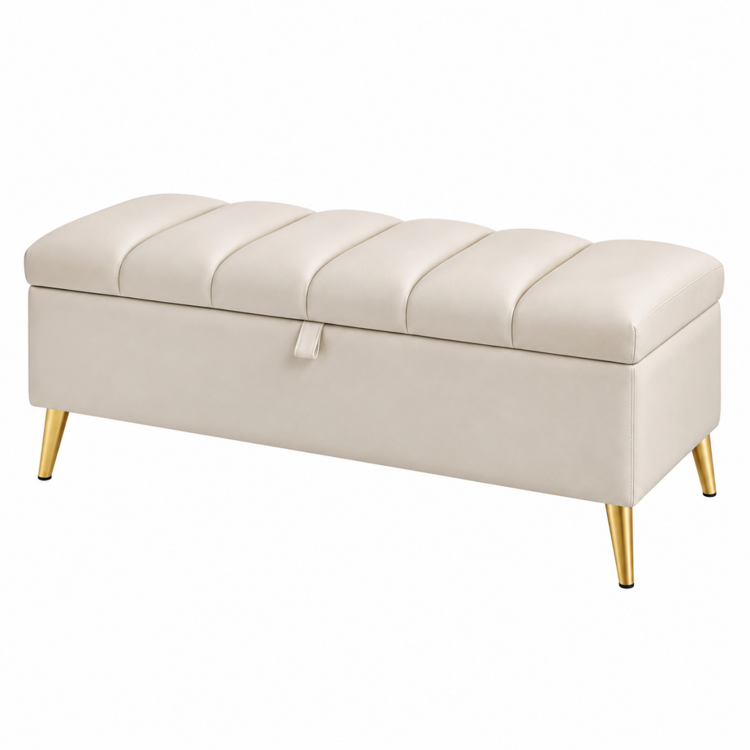 Sitzbank mit Stauraum 120 cm Creme Kunstleder - gepolstert mit Klappdeckel