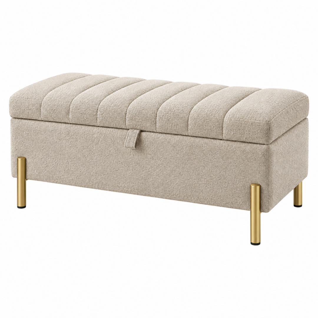 Sitzbank mit Stauraum 100 x 40 x 45 cm Bouclé Stoff Beige mit Metallfüßen
