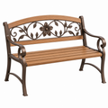Gartenbank 122 cm Metall und Holz Braun Vintage Blumenmotiv