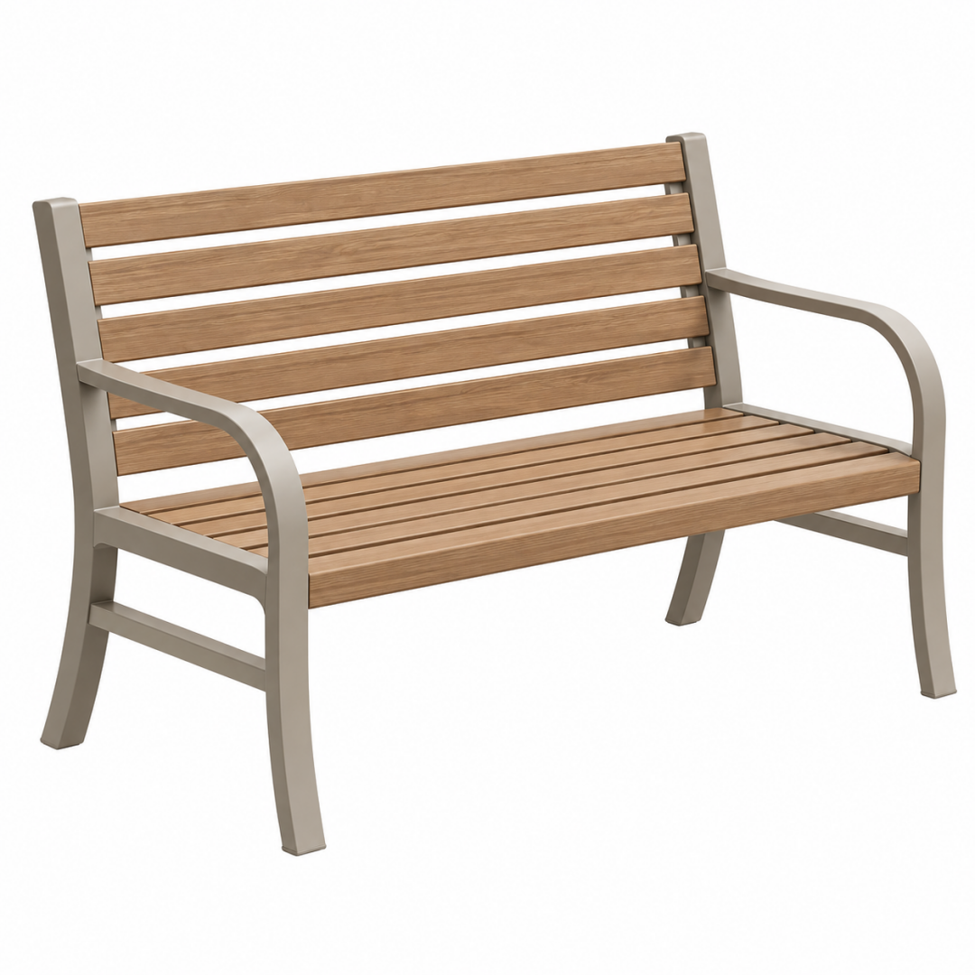 Gartenbank 120 x 65 x 85 cm Holz Metall Natur/Hellgrau für Außenbereich mit Armlehnen