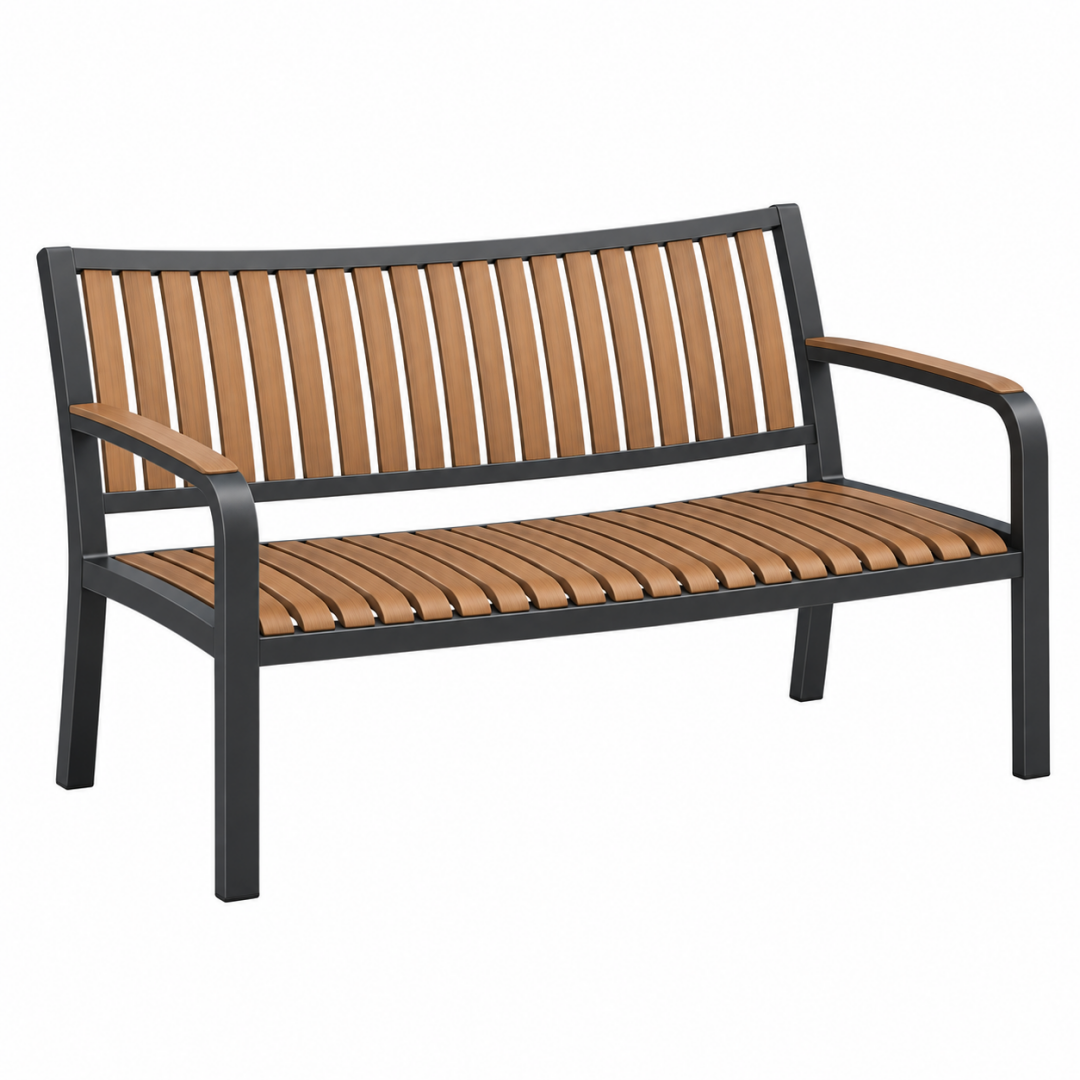 Gartenbank 120 x 60 x 90 cm aus Metall und Holz braun schwarz mit Armlehnen