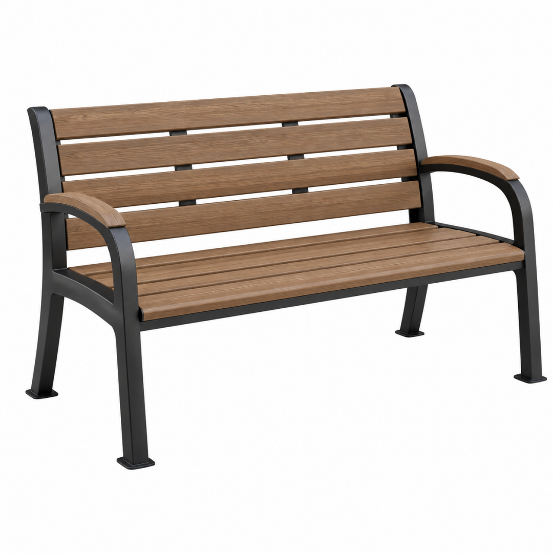 Gartenbank 125 x 62 x 86 cm Holz Metall Braun Schwarz Zweisitzer mit Armlehnen