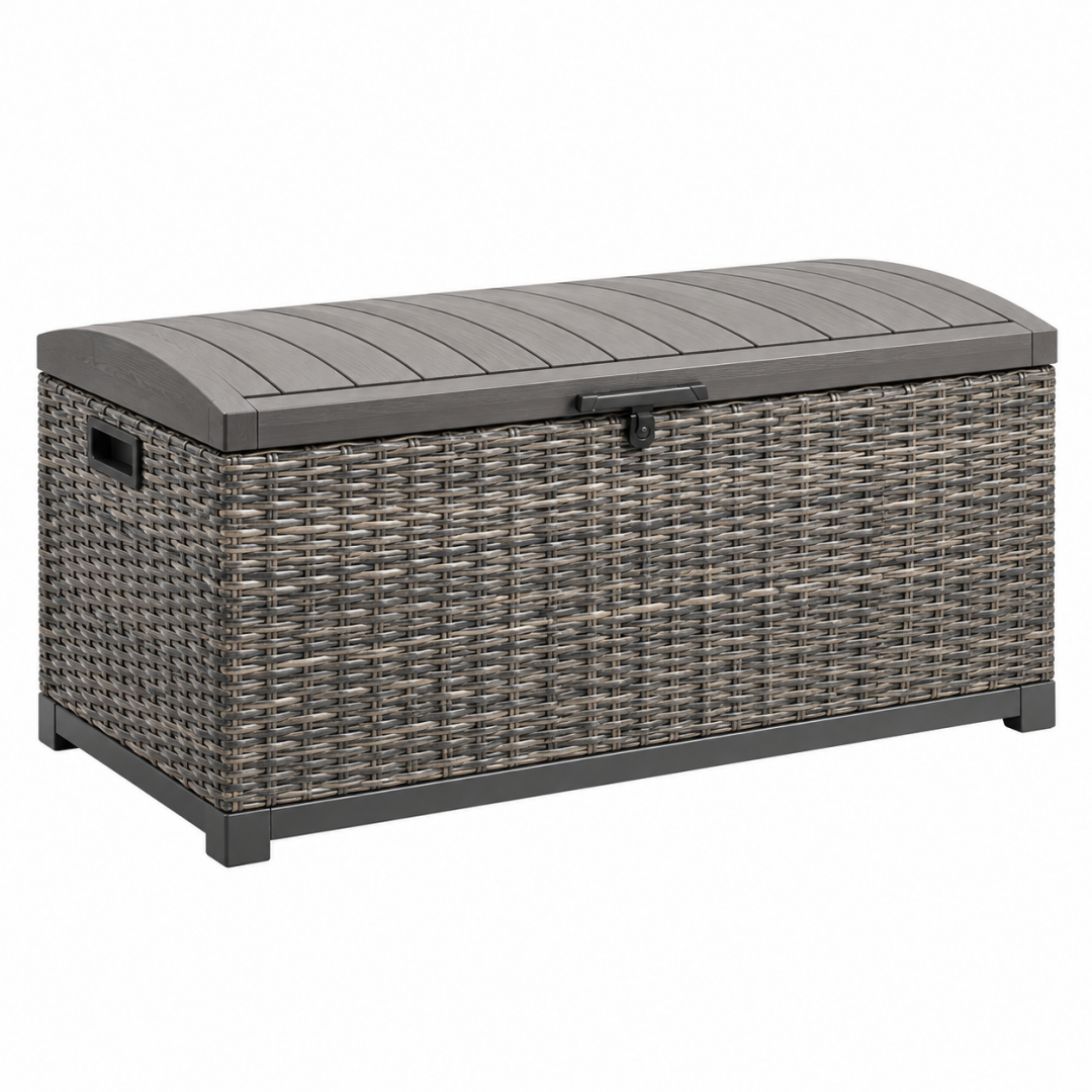 Aufbewahrungstruhe 120 x 60 x 63 cm Kunststoffgeflecht Grau für Garten und Terrasse