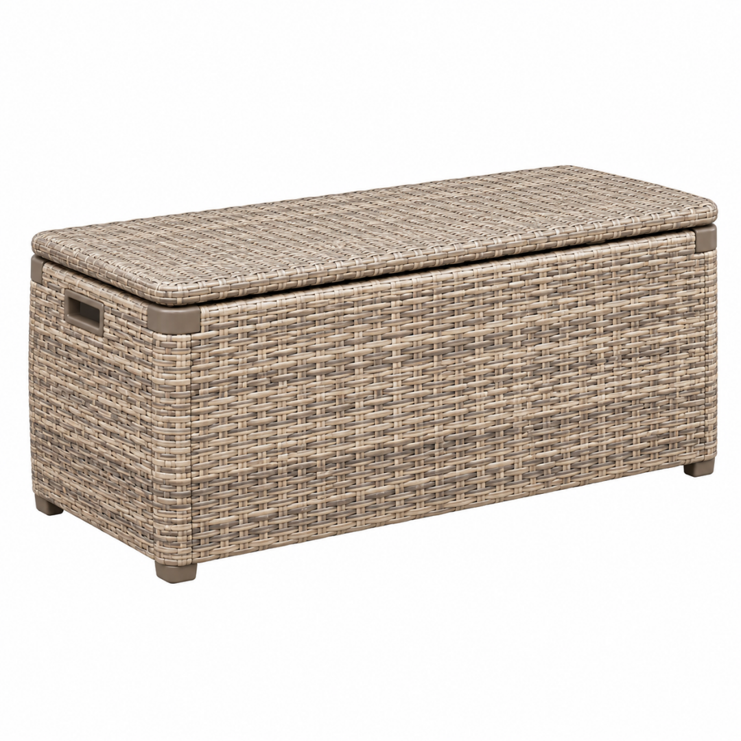 Aufbewahrungsbox 120 x 50 x 60 cm Polyrattan Beige mit Deckel für Garten