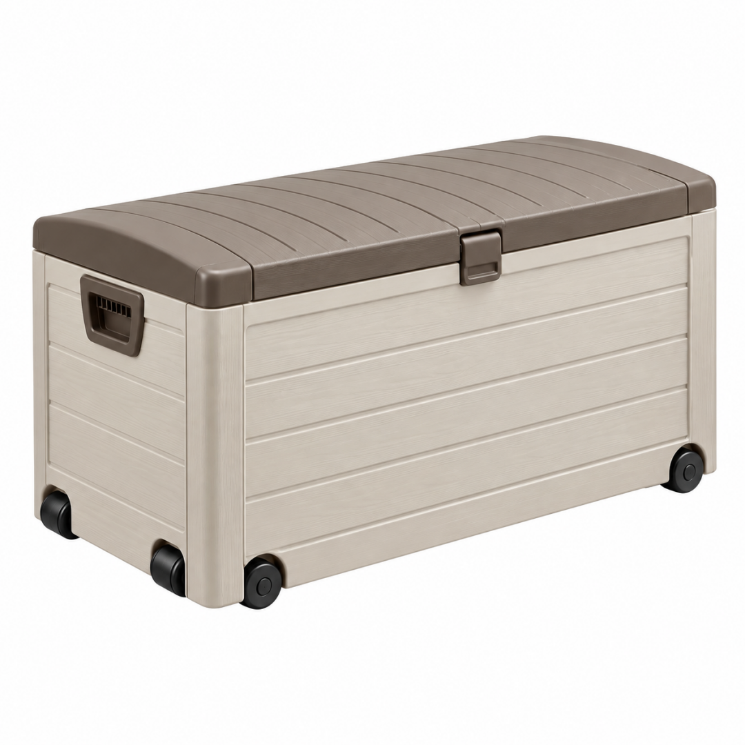 Aufbewahrungsbox 120 x 55 x 60 cm Kunststoff Beige Braun mit Rollen