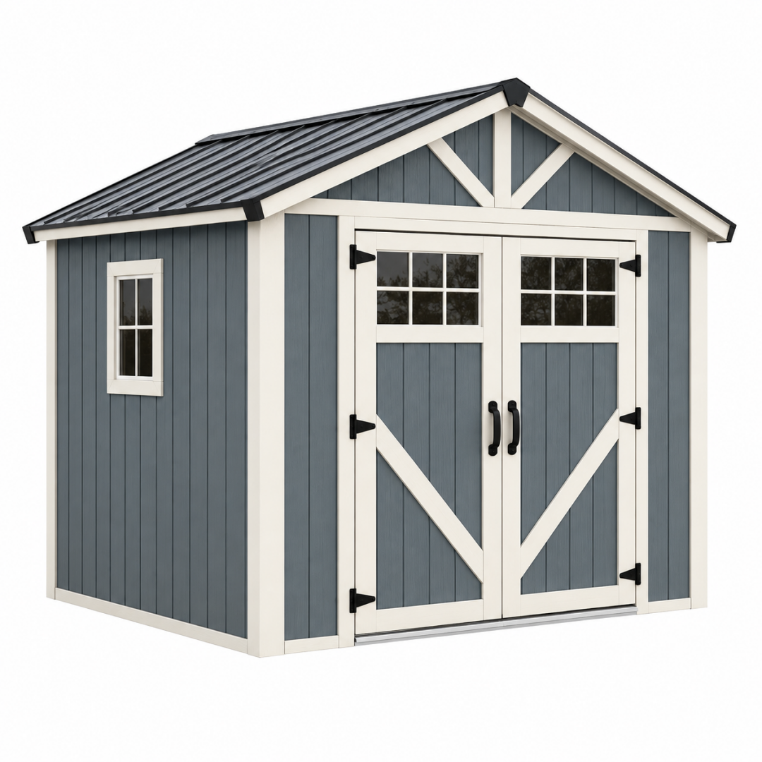 Gartenhaus 244 x 183 x 213 cm aus Holz blau weiß mit Doppeltür im Landhausstil