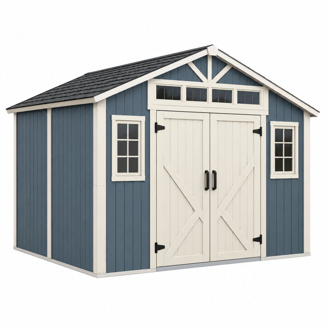 Gartenhaus 240 x 190 x 230 cm Kunststoff Blau Weiß mit Doppeltür Landhausstil